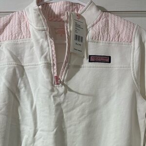 NWT Vineyard Vines Shep Shirt White and Pink Half-Zip Pullover